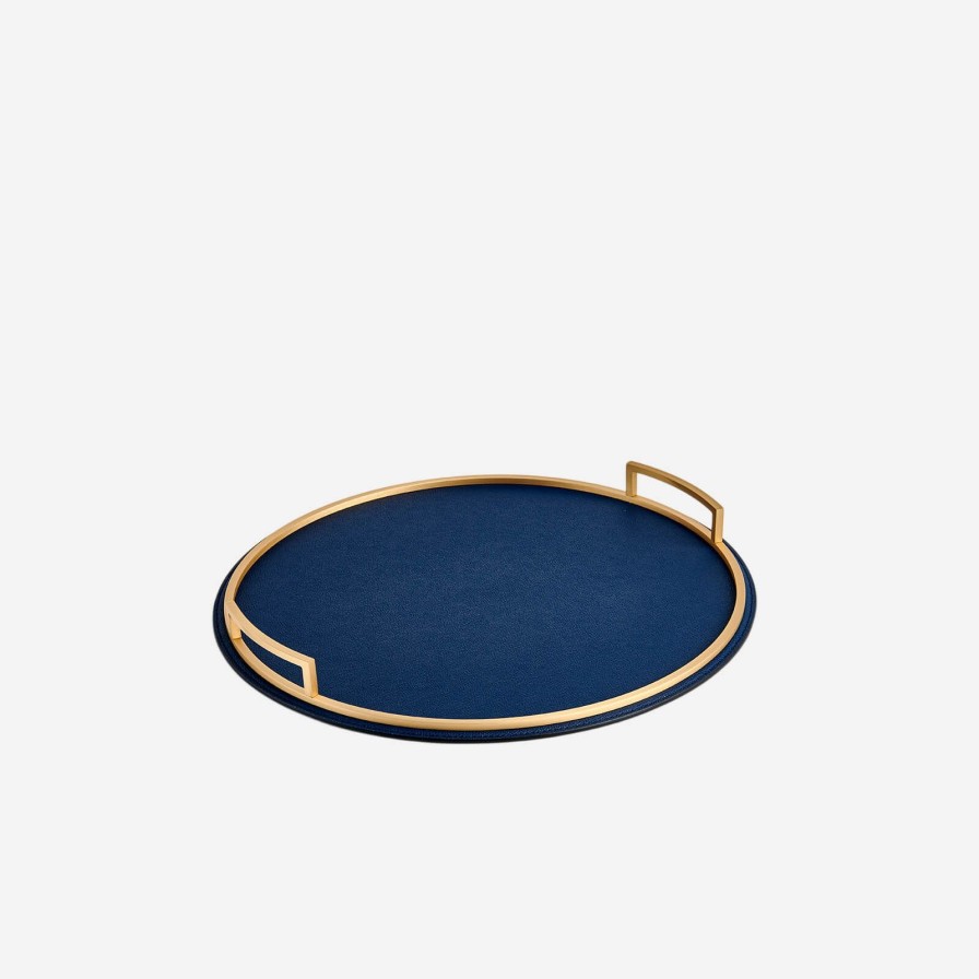 Dining Giobagnara | Defile Medium Round Leather Tray Royal Blue