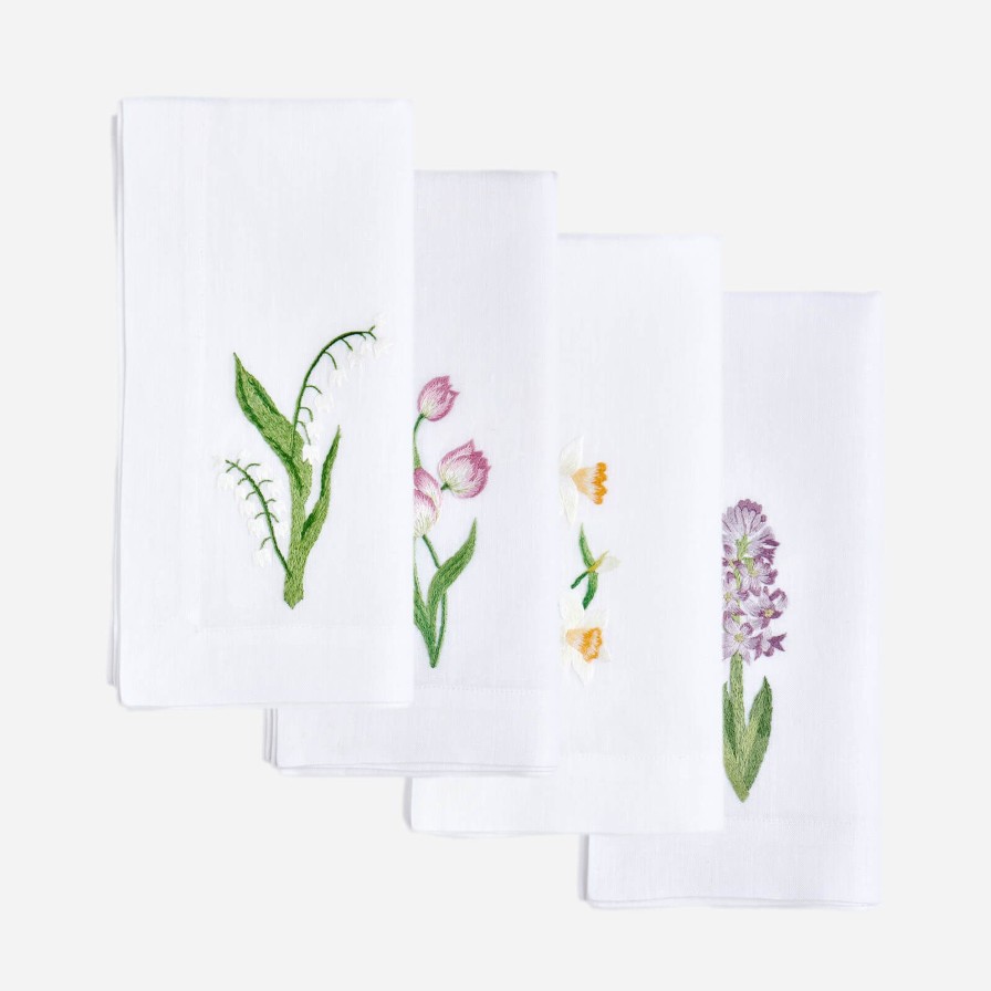 The Tabletop Edit Atelier Bonadea | Spring Flower Embroidered Dinner Napkin-Set Of 4