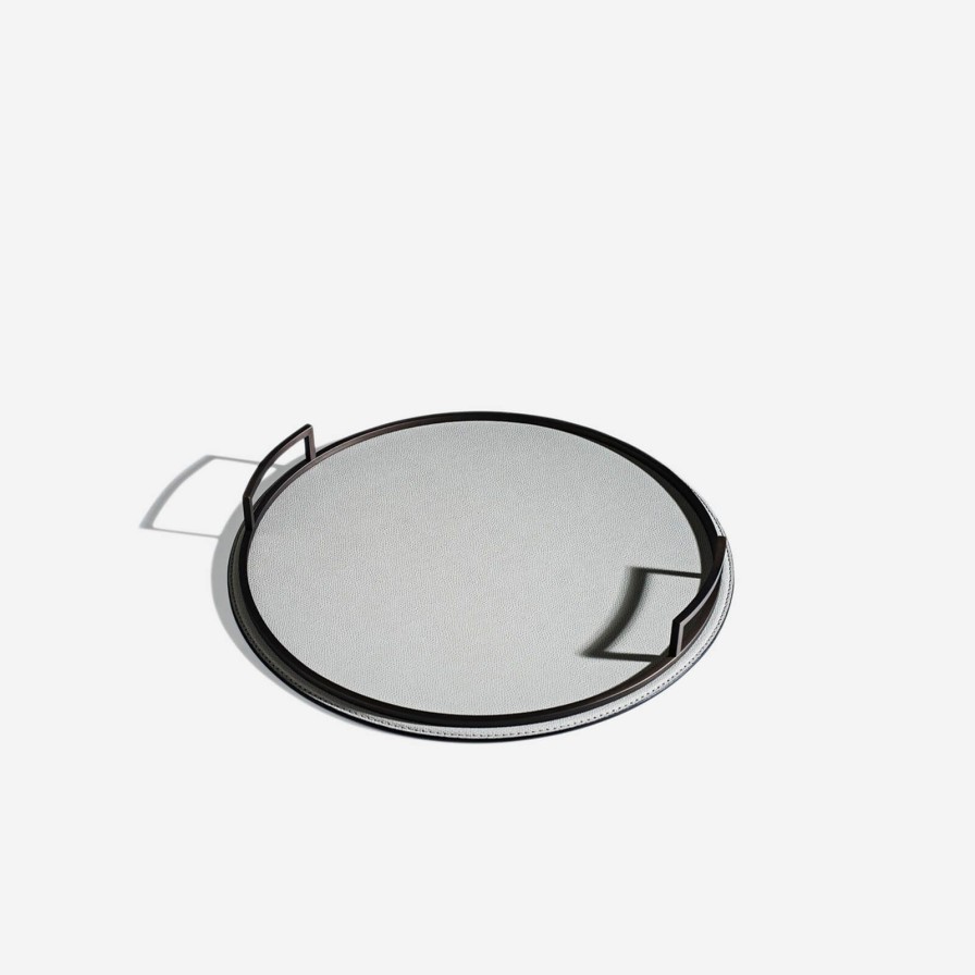 Home Accessories Giobagnara | Defile Medium Round Leather Tray Grey