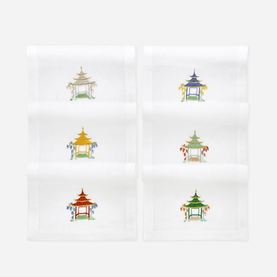 The Tabletop Edit Bonadea | Set Of Six Pagoda Embroidered Cocktail Napkins