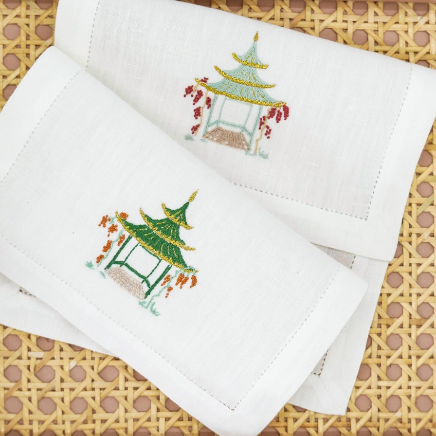 The Tabletop Edit Bonadea | Set Of Six Pagoda Embroidered Cocktail Napkins