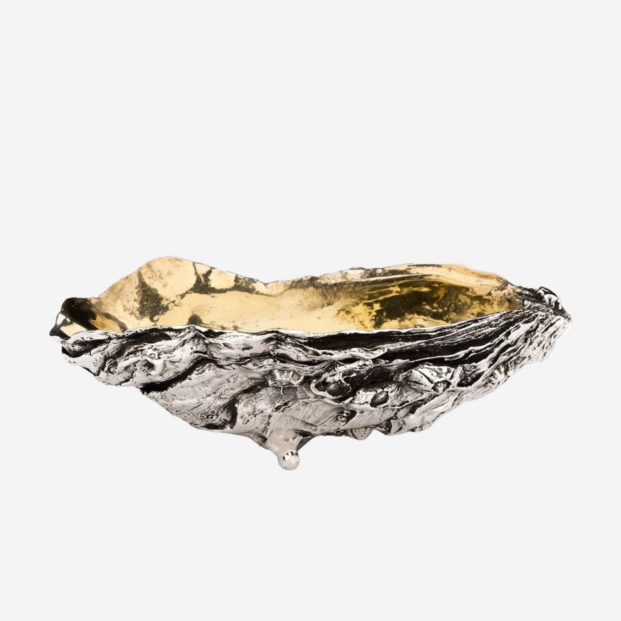 Dining Jarosinski & Vaugoin | Silver And Gold Vermeil Oyster Shell Salt Cellar