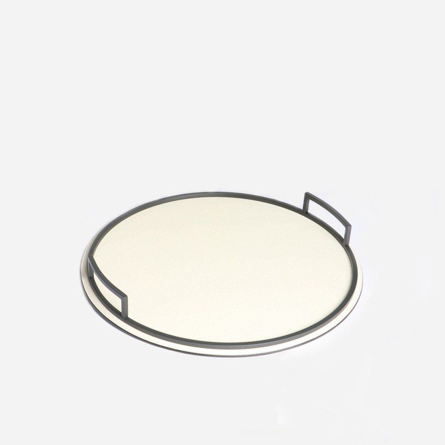 Home Accessories Giobagnara | Defile Medium Round Leather Tray Ivory