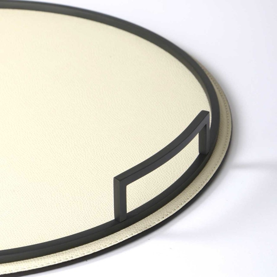 Home Accessories Giobagnara | Defile Medium Round Leather Tray Ivory