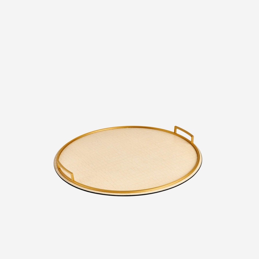 The Tabletop Edit Giobagnara | Defile Large Round Crocodile Tray Ivory