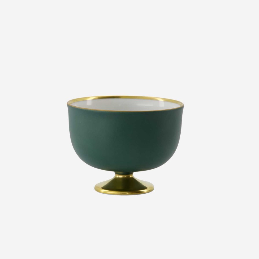 Dining Augarten Wien 1718 | Schubert Gold Footed Forest Green Dessert Bowl