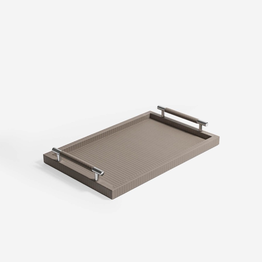 Home Accessories Pinetti | Dedalo Medium Rectangular Leather Tray Taupe