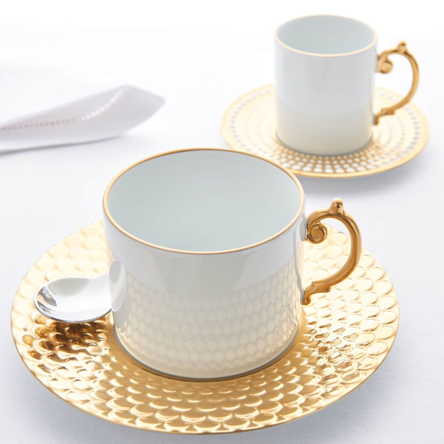 Dining L'Objet | Aegean Gold Set Of 2 Tea Cups & Saucers