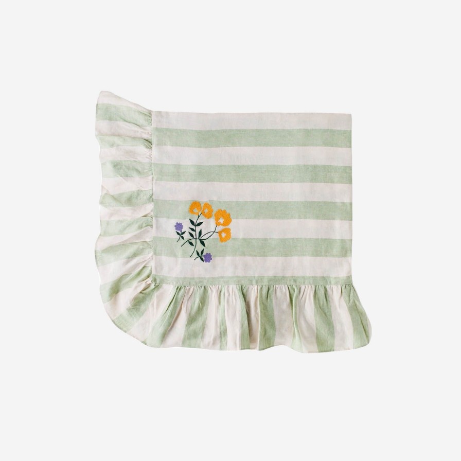 Dining Projektityyny | Sirkus Stripe Embroidered Frill Tablecloth Pistachio