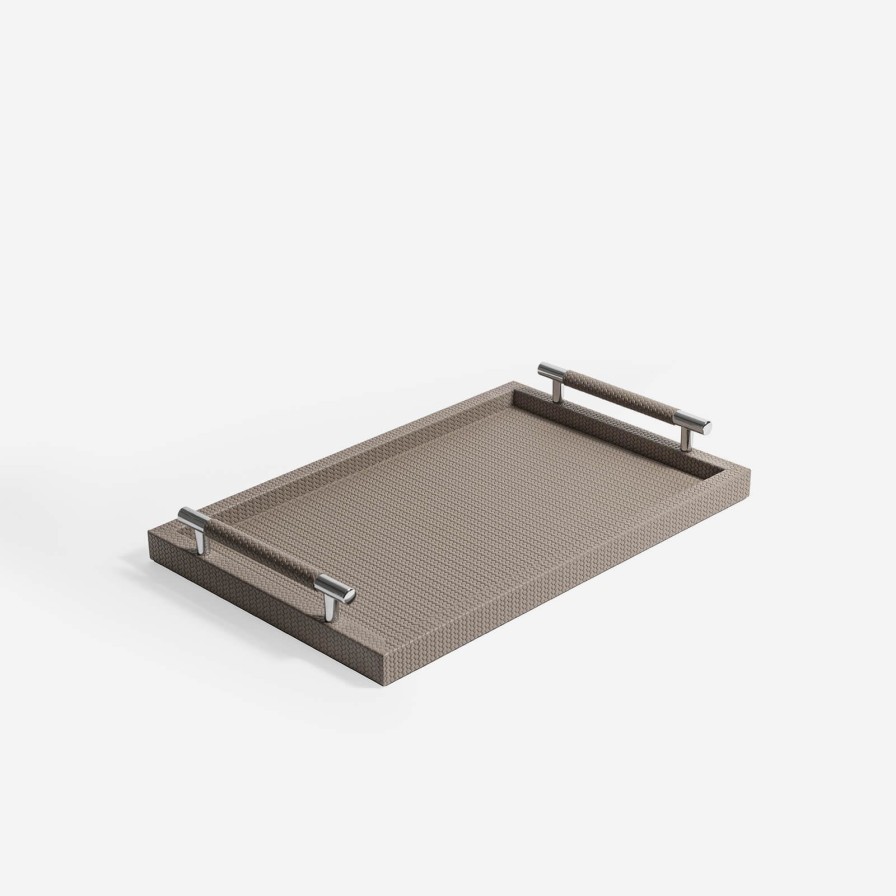 Dining Pinetti | Dedalo Medium Rectangular Leather Tray Taupe