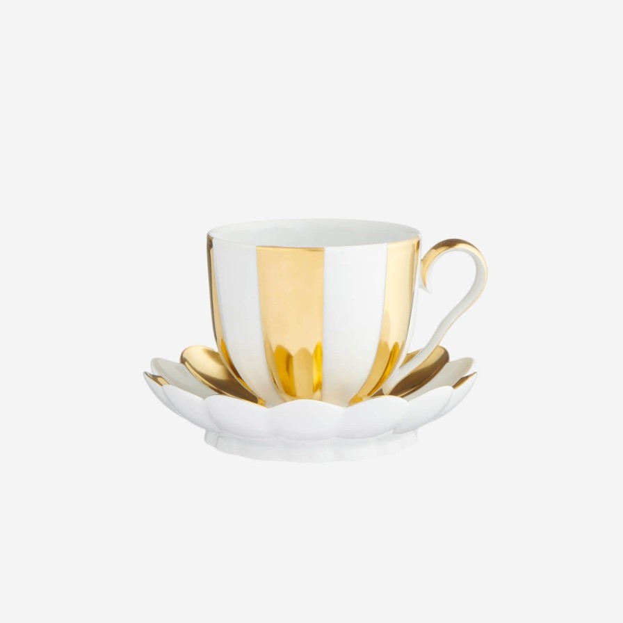 Dining Augarten Wien 1718 | Melon Teacup & Saucer White And Gold