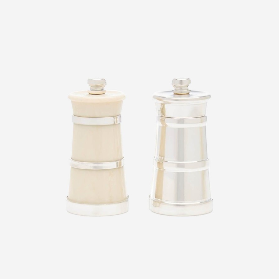 The Tabletop Edit Bonadea | Ivorine And Silver Salt & Pepper Grinder Set