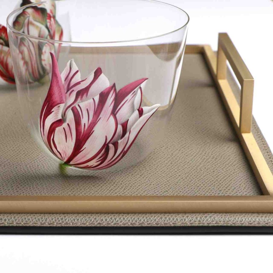 Dining Giobagnara | Defile Large Rectangular Leather Tray Mud & Brass