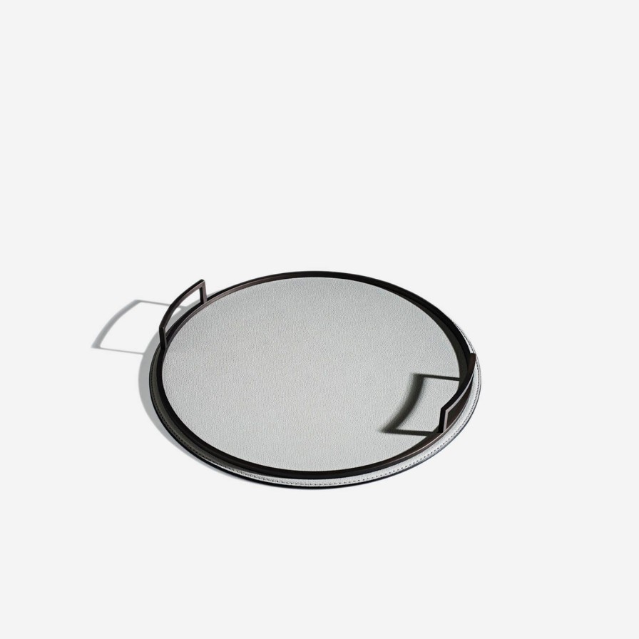 Dining Giobagnara | Defile Small Round Leather Tray Grey