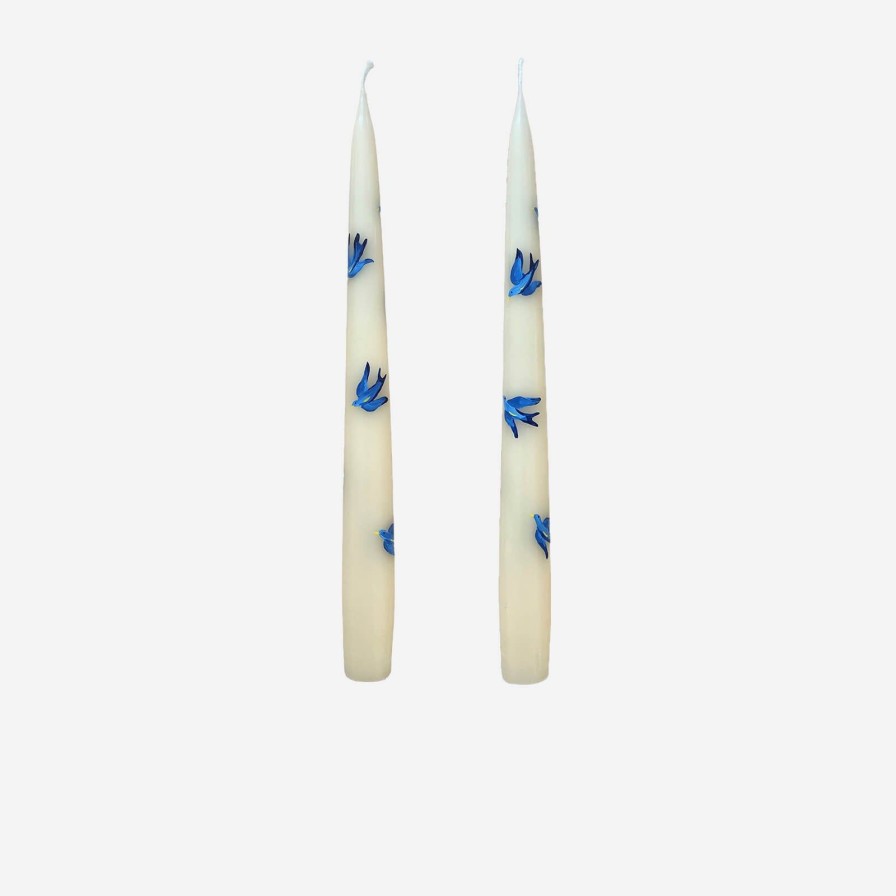 Home Accessories Bable for Bonadea | Blue Bird Hand-Painted Candle-Set Of 2