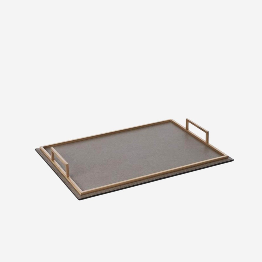 Dining Giobagnara | Defile Medium Rectangular Leather Tray Mud & Brass