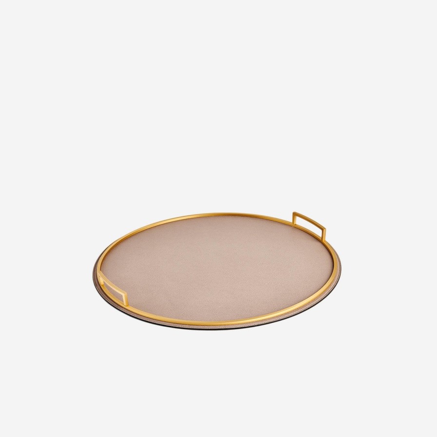 Home Accessories Giobagnara | Defile Large Round Leather Tray Dove