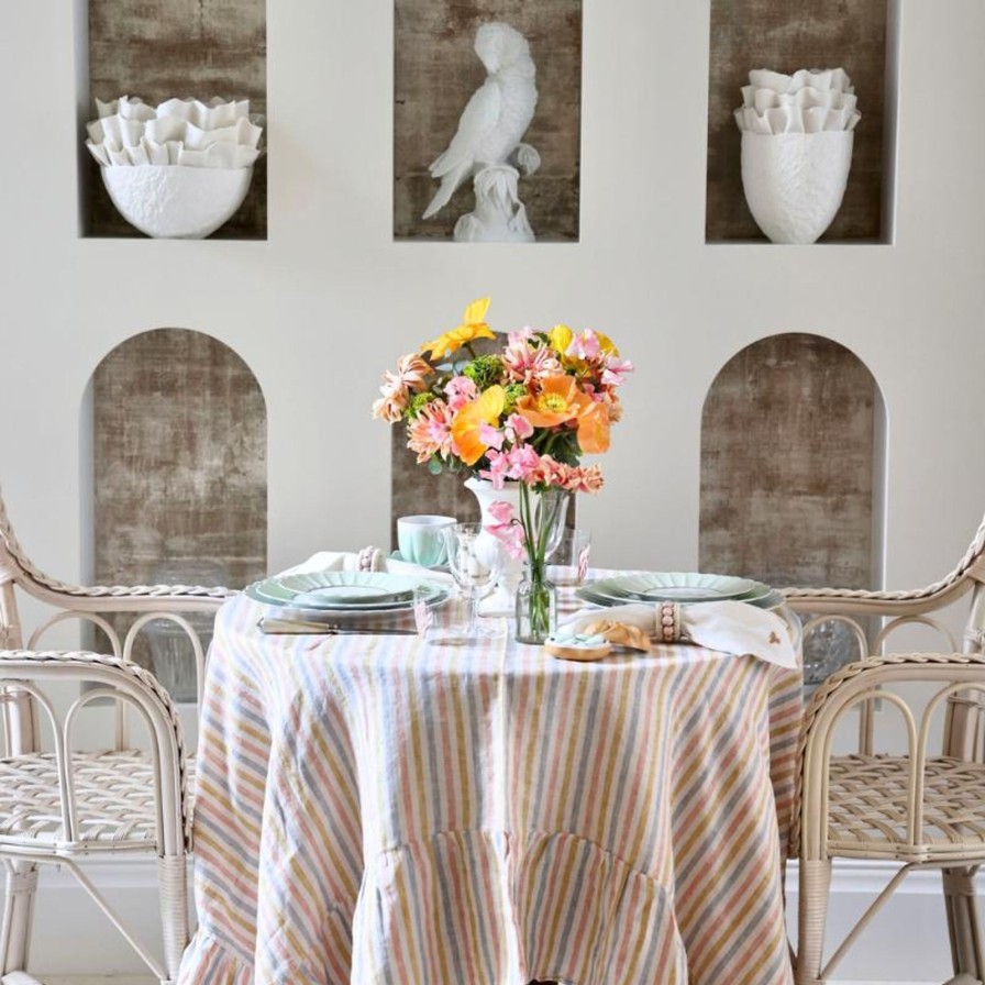 Dining Projektityyny | Multi Stripe Linen Frill Tablecloth Round