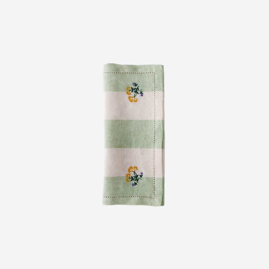 The Tabletop Edit Projektityyny | Sirkus Stripe Embroidered Napkin Pistachio