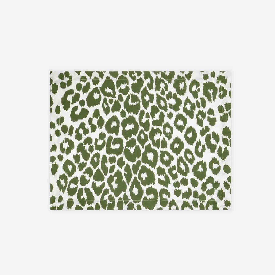 Dining Schumacher | Iconic Leopard Placemat Green-Set Of 4