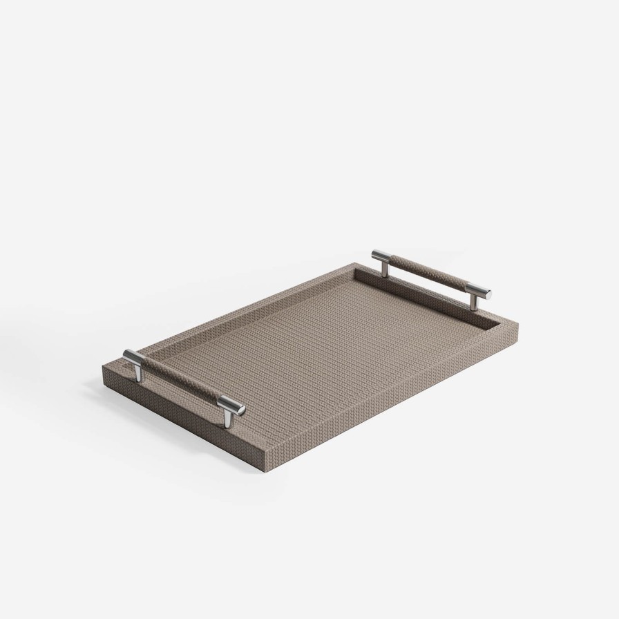 Dining Pinetti | Dedalo Medium Rectangular Leather Tray Taupe