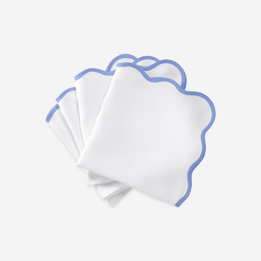 Dining Matouk | Set Of Four Sky Blue Scallop Napkins