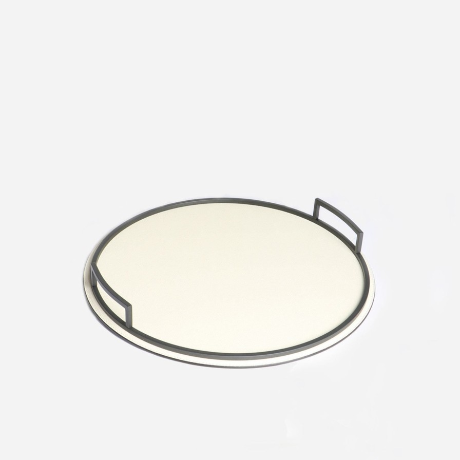 Dining Giobagnara | Defile Medium Round Leather Tray Ivory