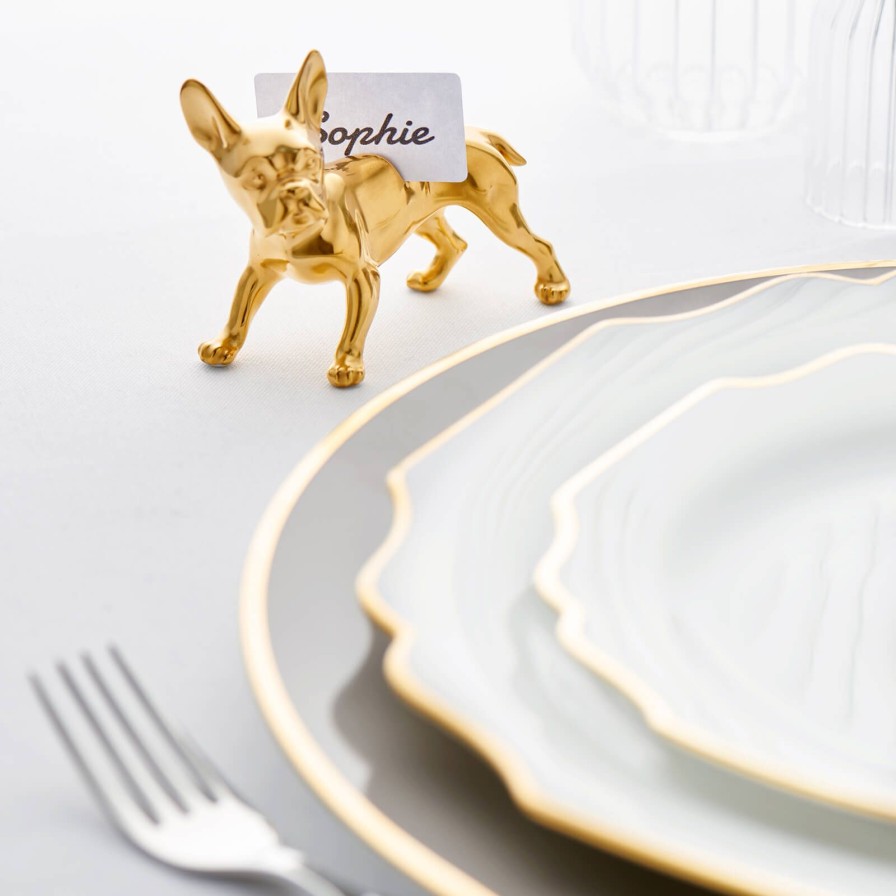 Dining Augarten Wien 1718 | Gold French Bulldog Place Card Holder