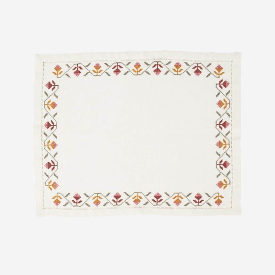 Dining Malaika | Rosebud Hand-Embroidered Linen Placemat