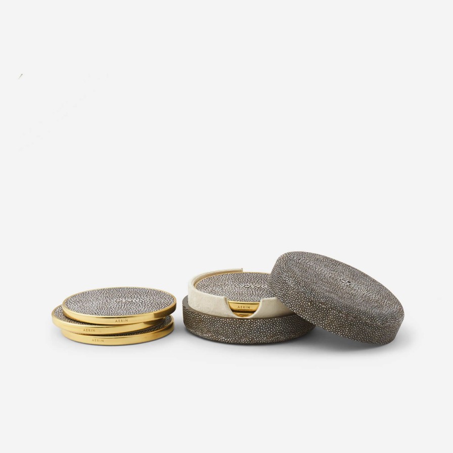 Dining Aerin | Shagreen Coasters Chocolate-Set Of 4