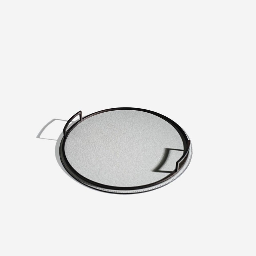 Home Accessories Giobagnara | Defile Large Round Leather Tray Grey