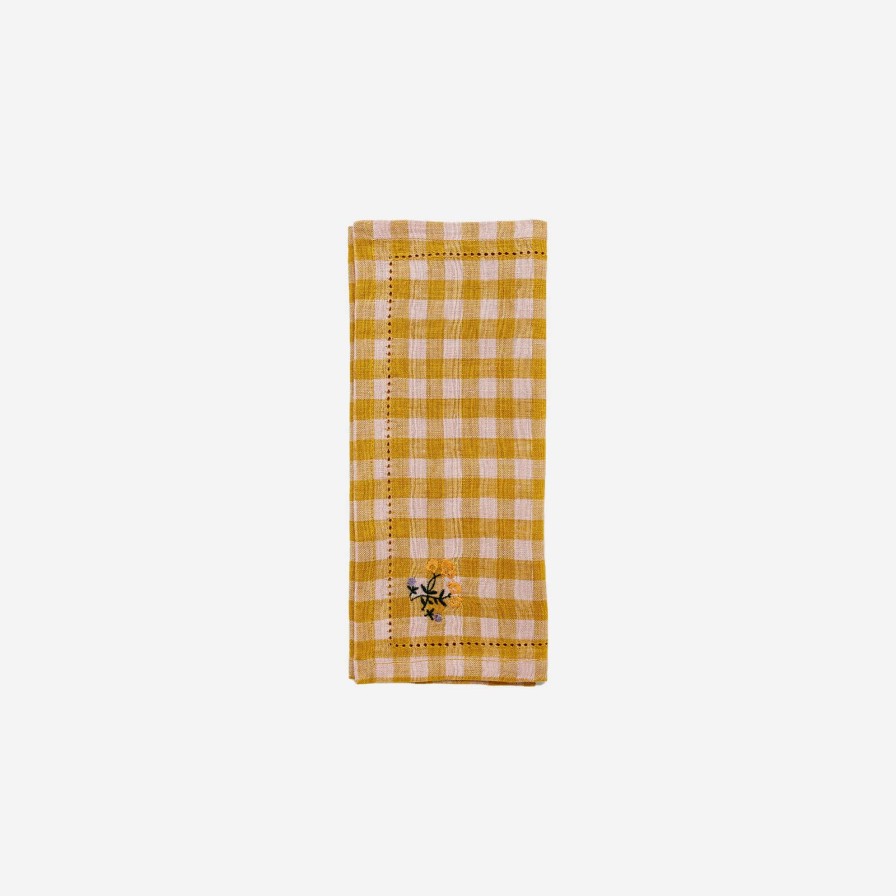 Dining Projektityyny | Gingham Embroidered Napkin Mustard