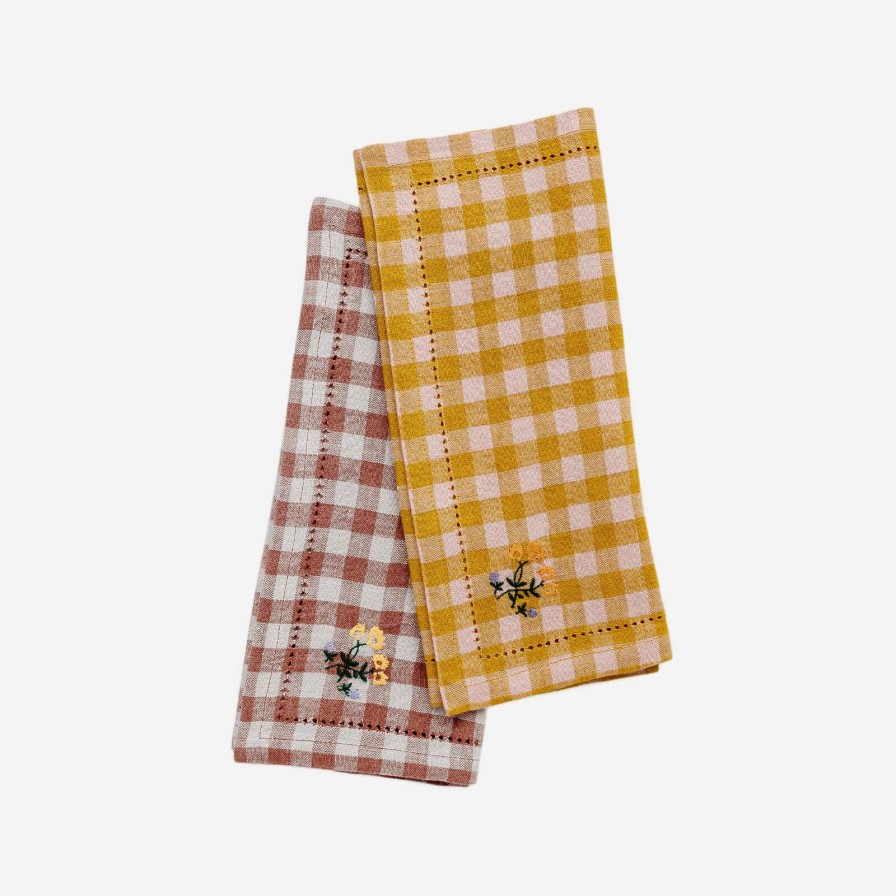 Dining Projektityyny | Gingham Embroidered Napkin Mustard