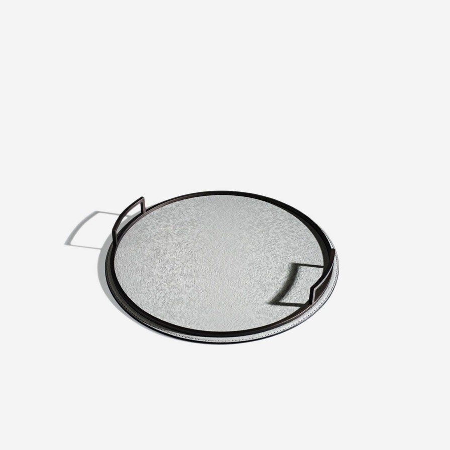 Home Accessories Giobagnara | Defile Small Round Leather Tray Grey