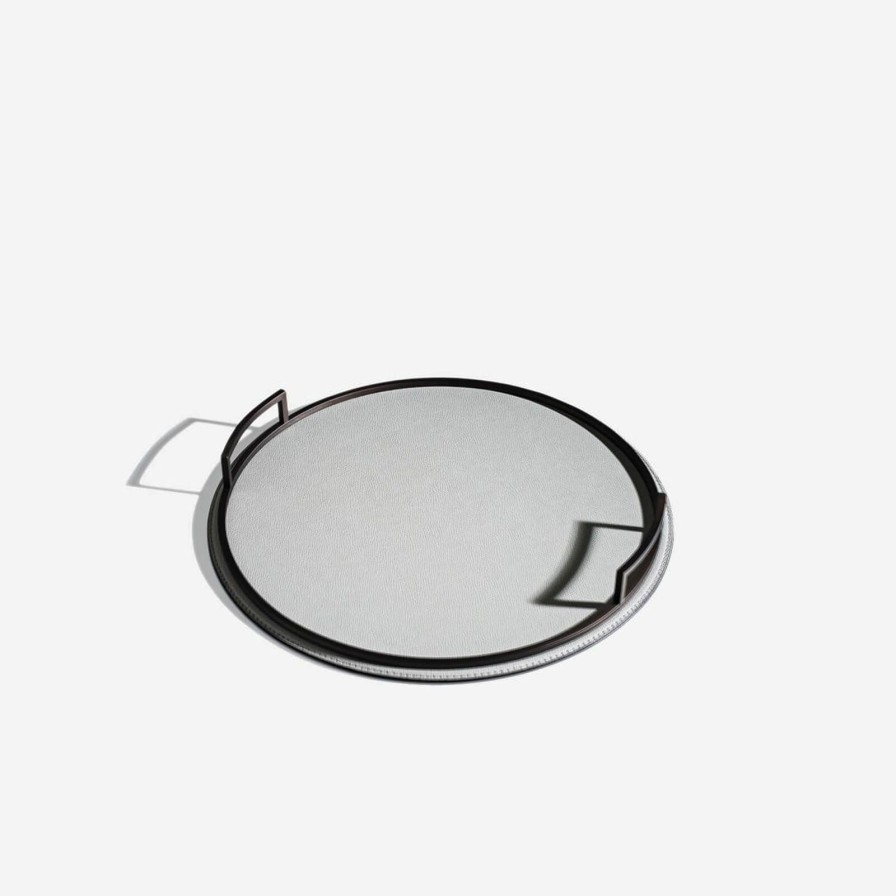 Dining Giobagnara | Defile Large Round Leather Tray Grey