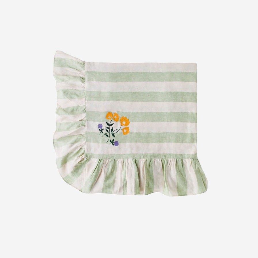 The Tabletop Edit Projektityyny | Sirkus Stripe Embroidered Frill Tablecloth Pistachio