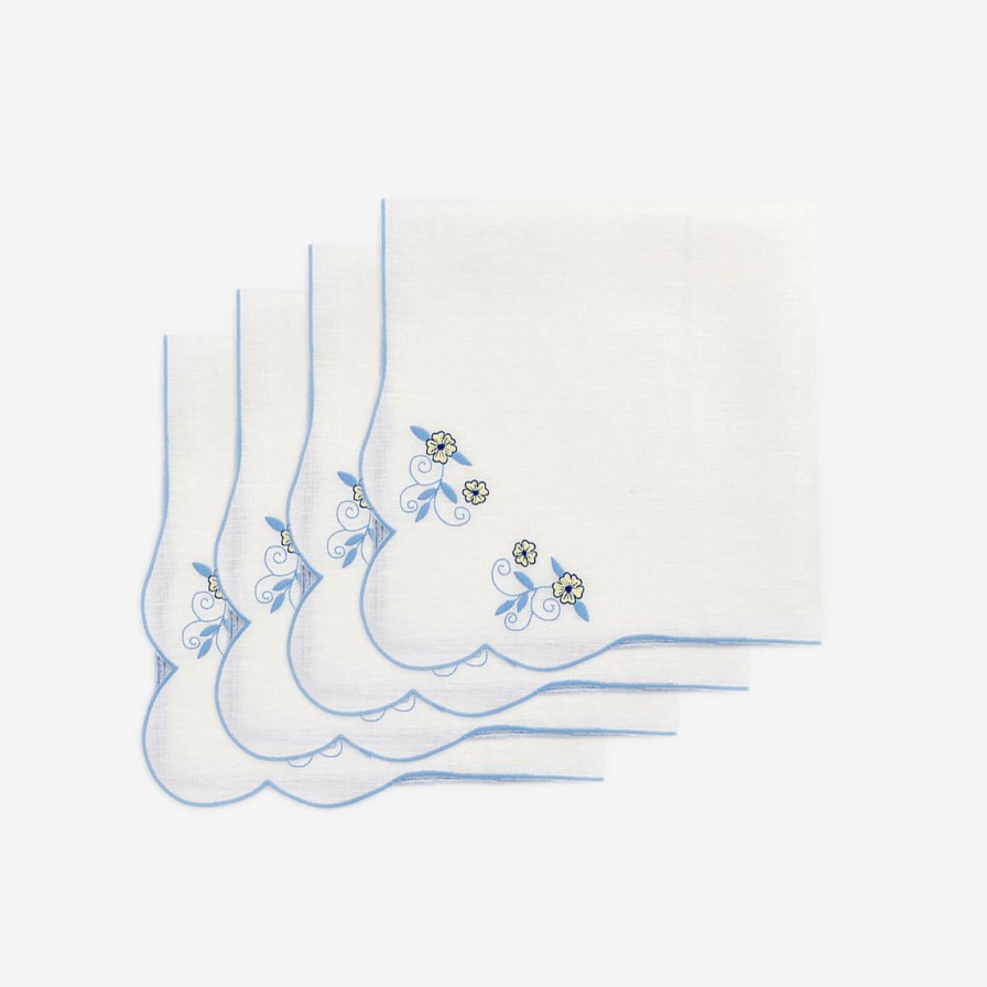 Dining Los Encajeros | Ice Blue Flower Napkins-Set Of 4