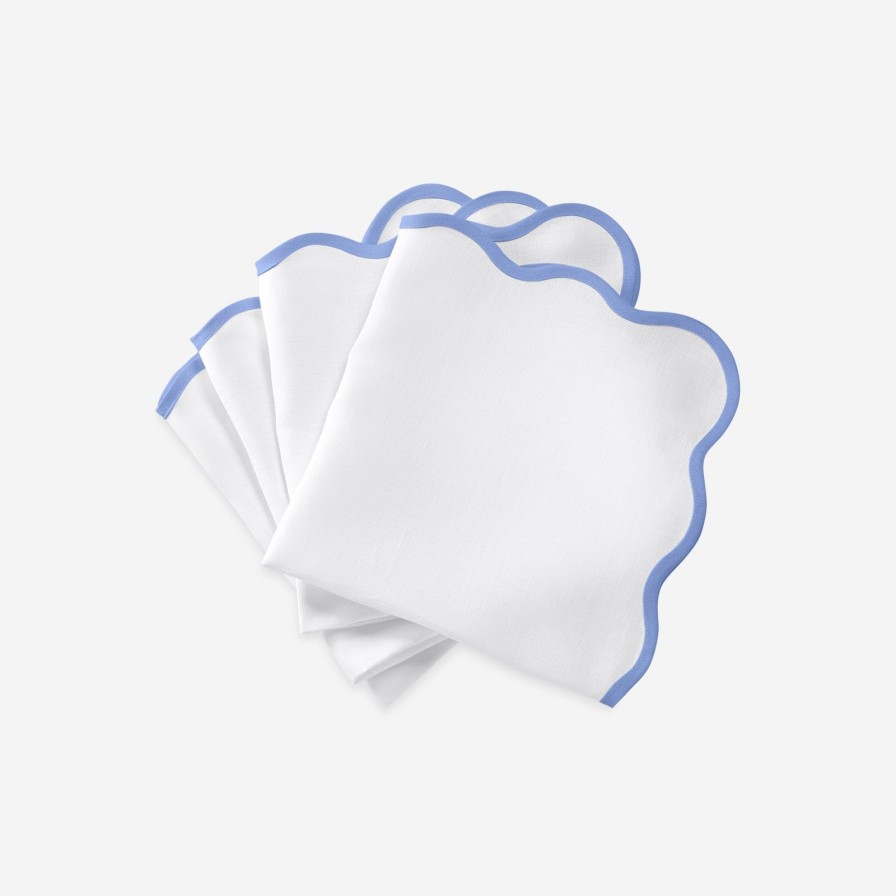 Dining Matouk | Set Of Four Sky Blue Scallop Napkins