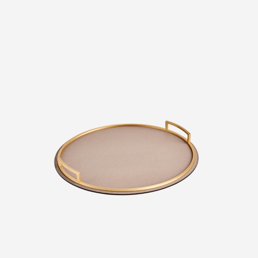 Home Accessories Giobagnara | Defile Medium Round Leather Tray Dove