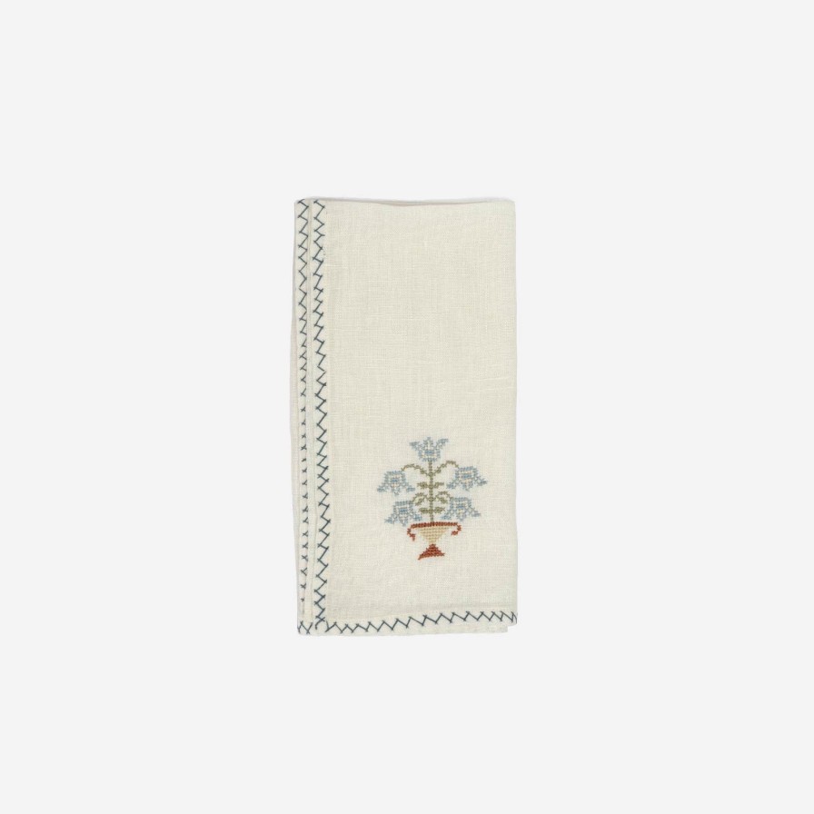 Dining Malaika | Tulip Embroidered Napkin-Blue