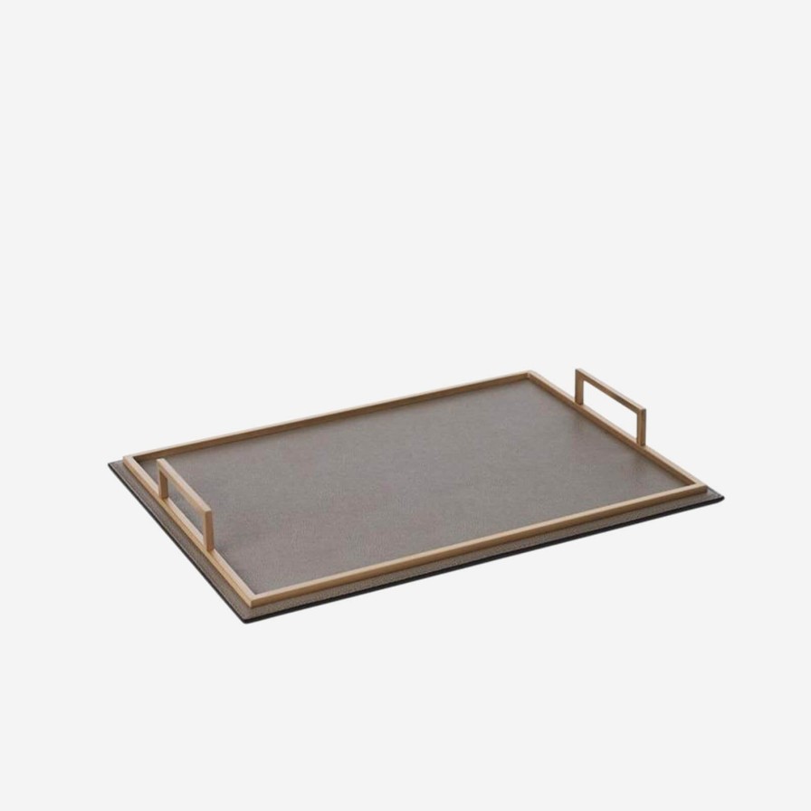 Home Accessories Giobagnara | Defile Large Rectangular Leather Tray Mud & Brass