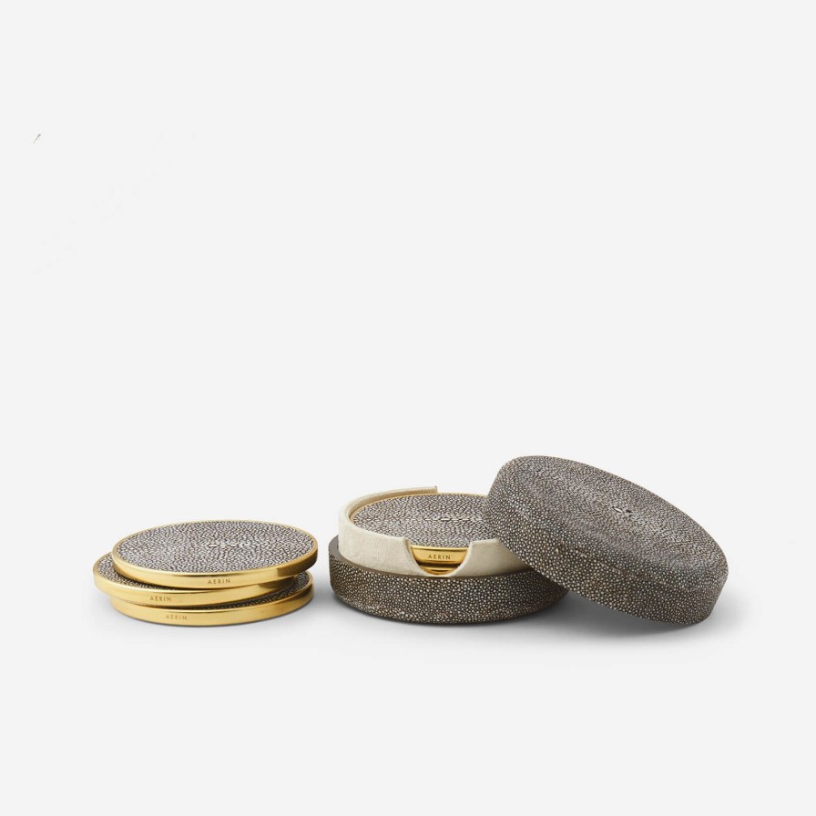 Glassware & Barware Aerin | Shagreen Coasters Chocolate-Set Of 4