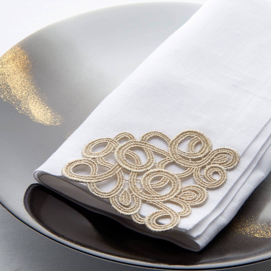 Dining Weissfee | Florence Gold Lace Corner Napkin