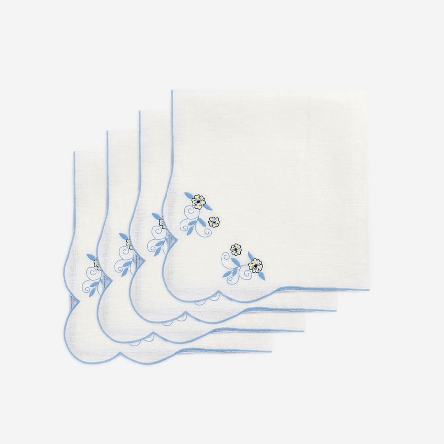 Dining Los Encajeros | Ice Blue Flower Napkins-Set Of 4