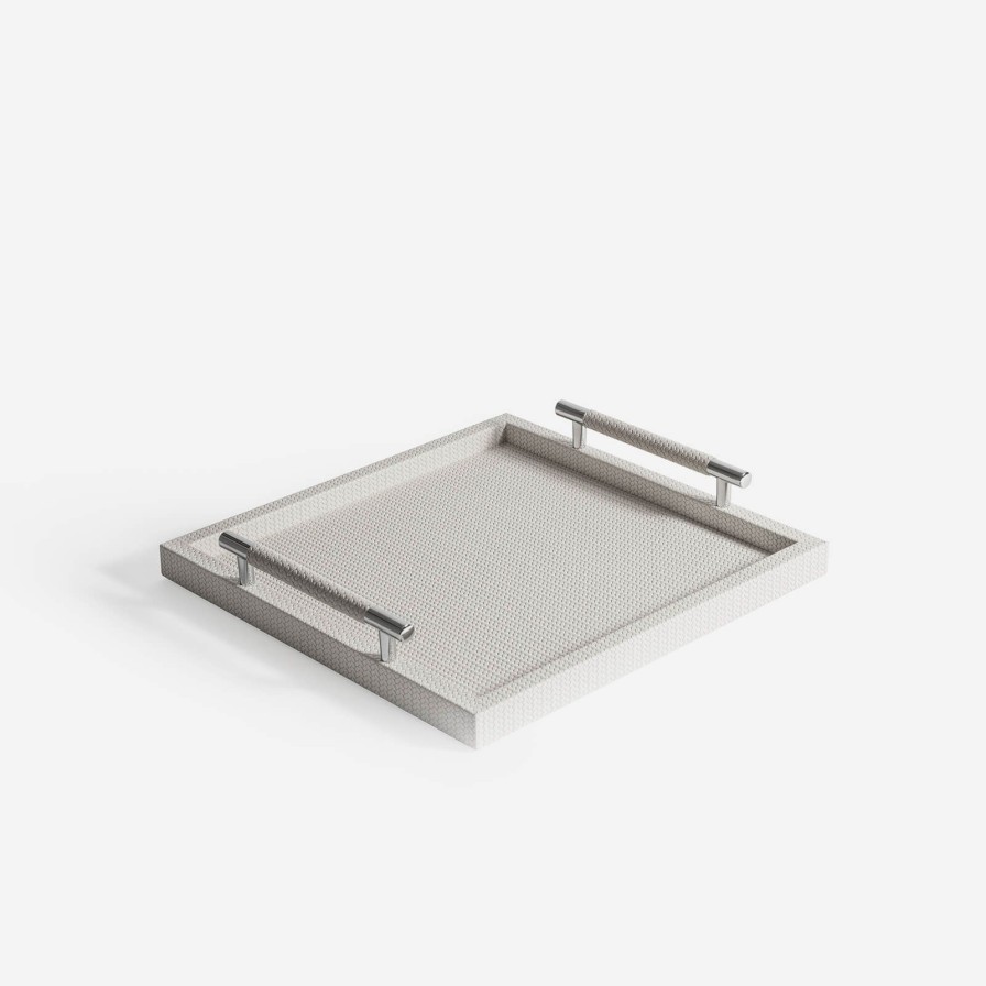 Home Accessories Pinetti | Dedalo Square Leather Tray Ivory