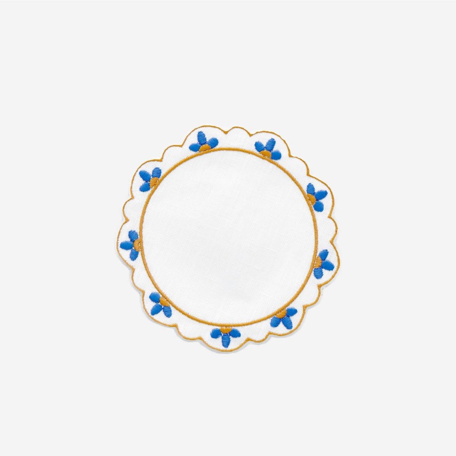 The Tabletop Edit Los Encajeros | Blue Flower Cocktail Coaster-Set Of 4