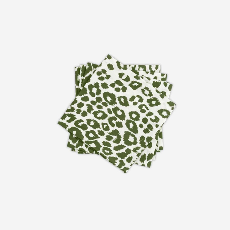 Dining Schumacher | Iconic Leopard Napkin Green-Set Of 4