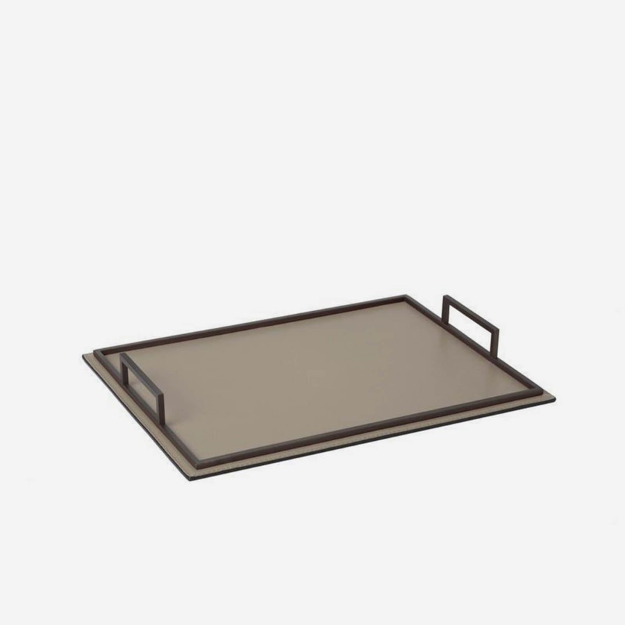 Dining Giobagnara | Defile Medium Rectangular Leather Tray Mud