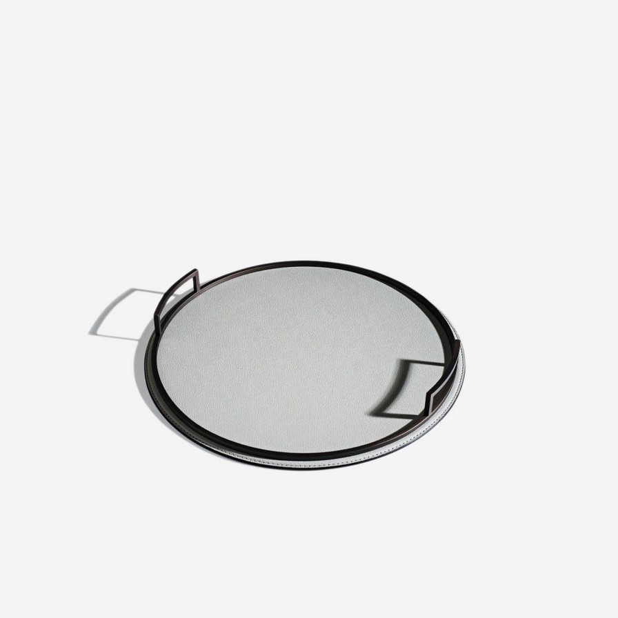 Dining Giobagnara | Defile Small Round Leather Tray Grey