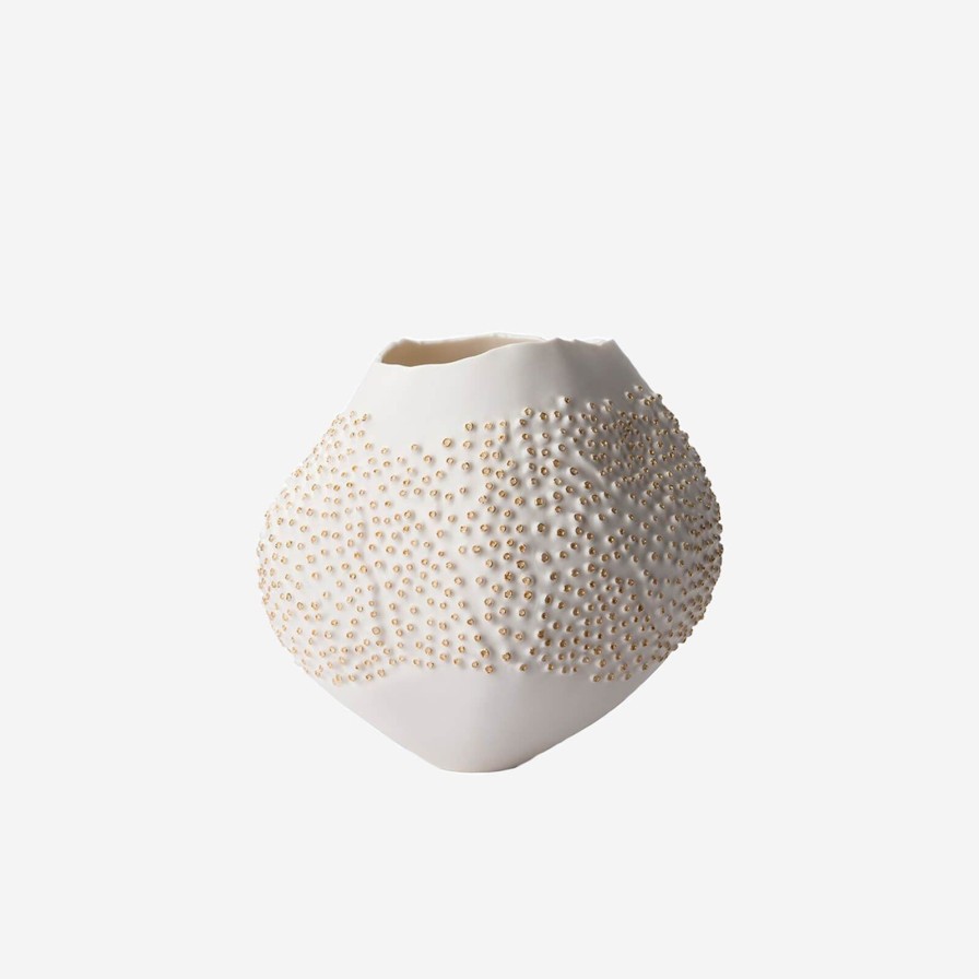 Home Accessories Fos Ceramiche | Porifera White And Gold Vase